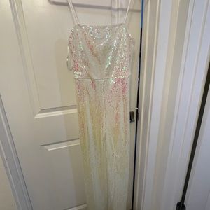 Lulu’s Iridescent White Sequin Jumpsuit